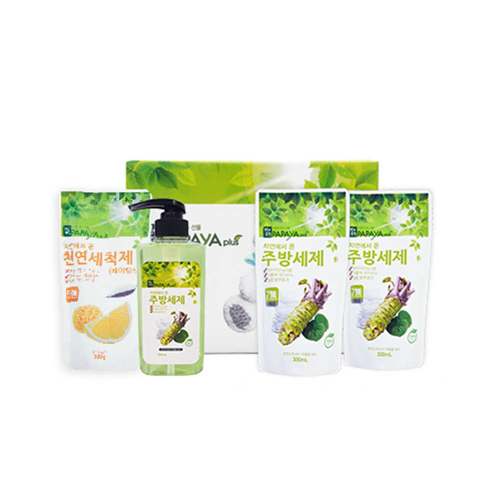 파파야플러스 친환경 주방세제4종(주방500ml,300ml*2,소다300g)