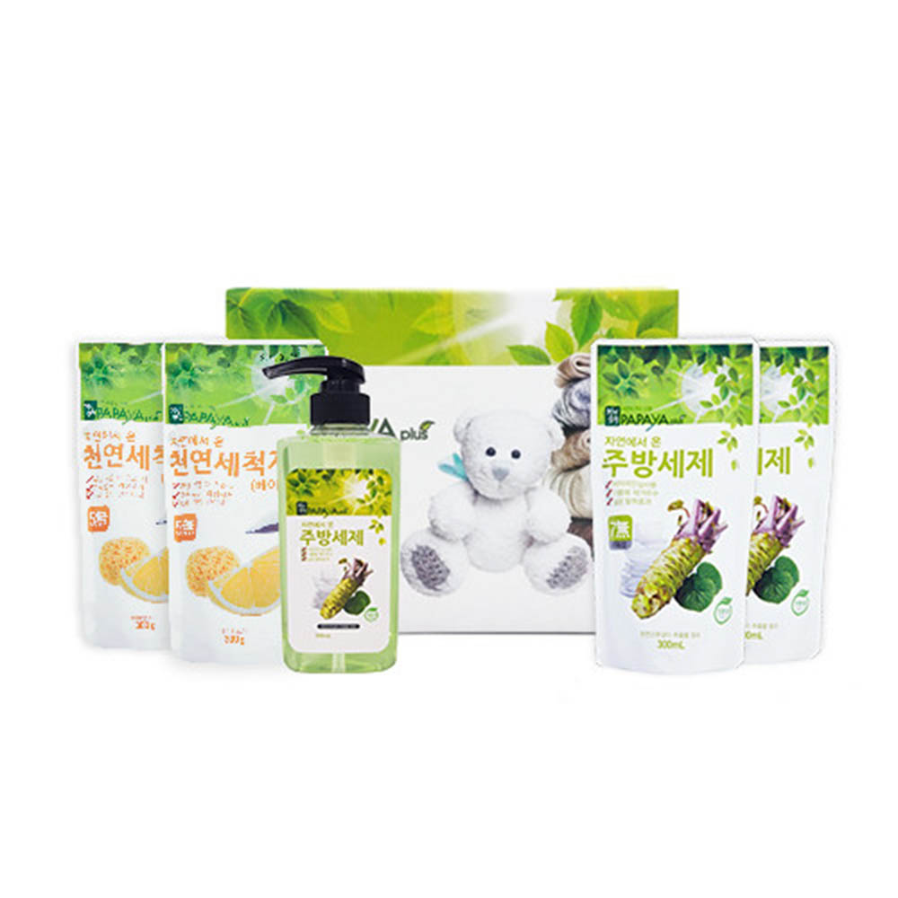 파파야플러스 친환경 주방세제5종(주방500ml,300ml*2,소다300g*2)