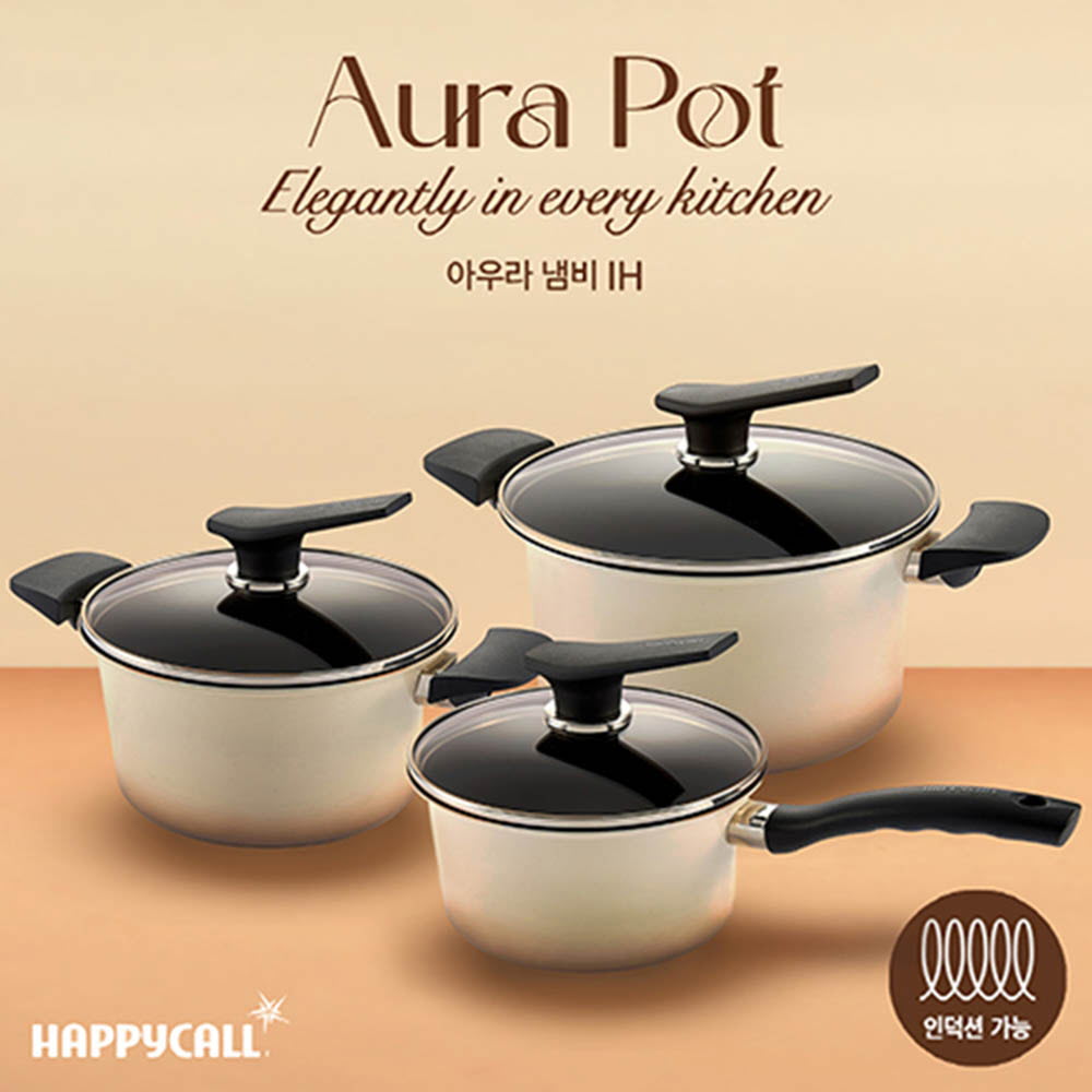 해피콜 아우라 IH냄비 3종B (편수18+양수20+곰솥24)