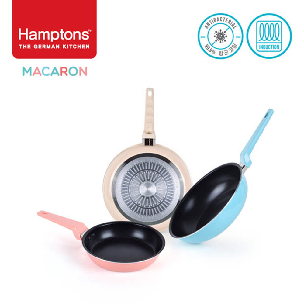 [Hamptons] 독일 햄튼 99.9%항균 마카롱 인덕션 후라이팬 3종 세트(22F+28F+28W)