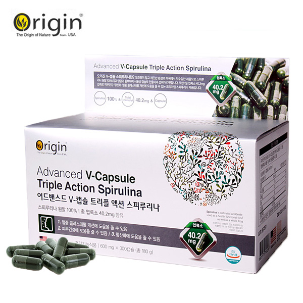 [롯데헬스원] Origin 어드밴스드 V-캡슐 트리플액션 스피루리나 (600mg*300캡슐)